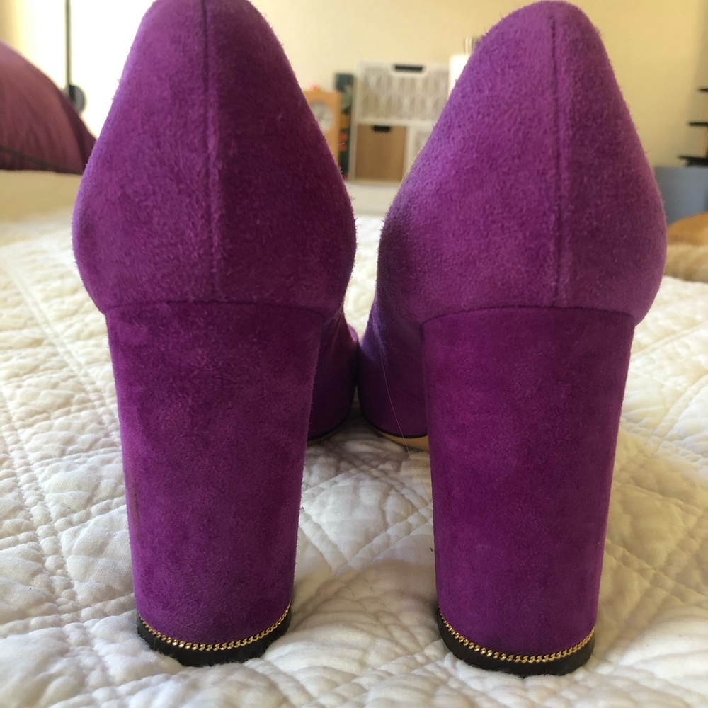 Salvatore Ferragamo Purple Heels with Gold Accents EUC - Picture 3 of 16